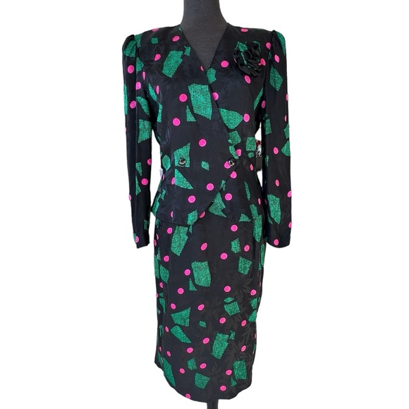 Lauren Alexandra Dresses & Skirts - VINTAGE LAUREN ALEXANDRA 100% Silk Skirt Set Puff Sleeve Size 8